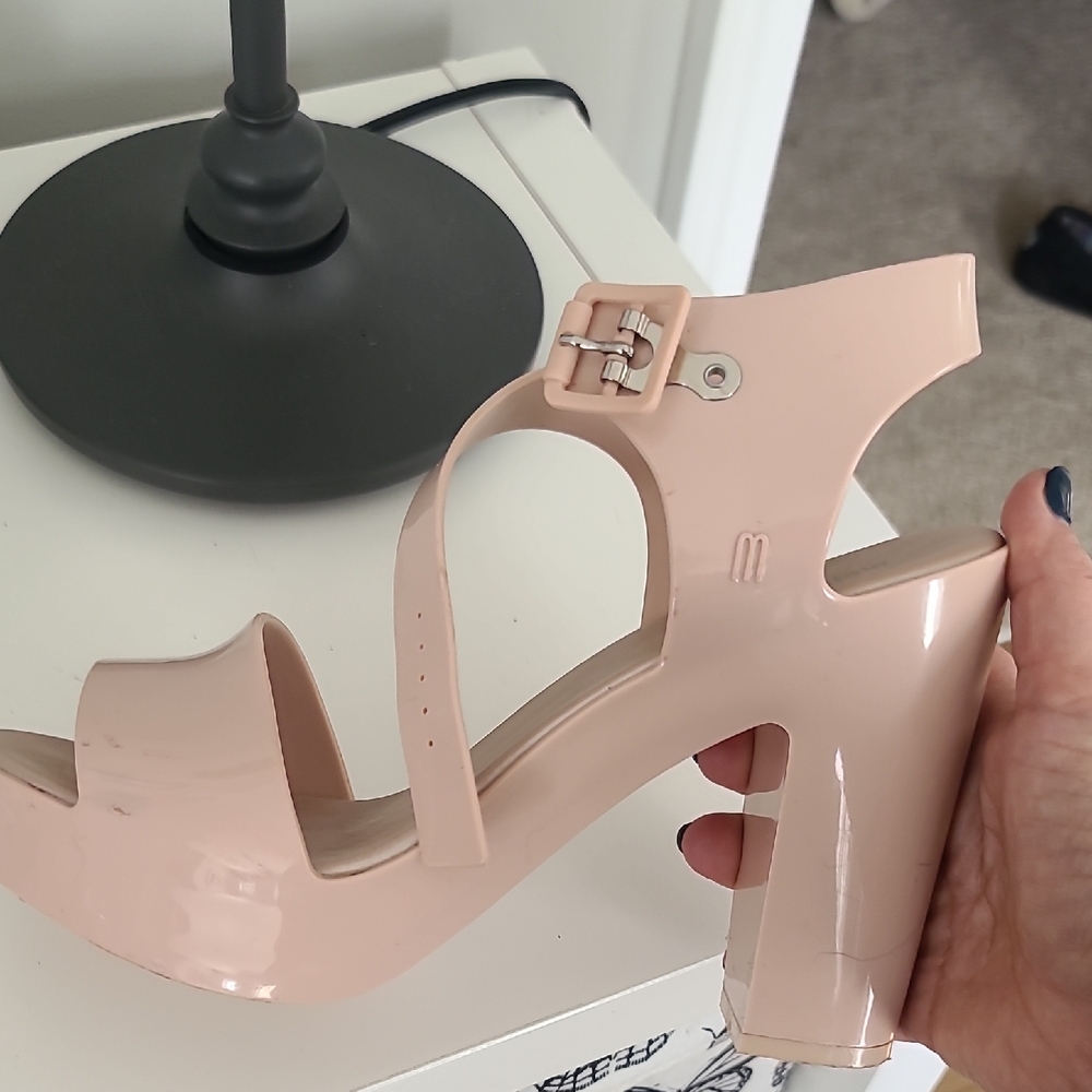 Cream Chunky Heel Minimalist Heels by Melissa - Picture 6 of 9
